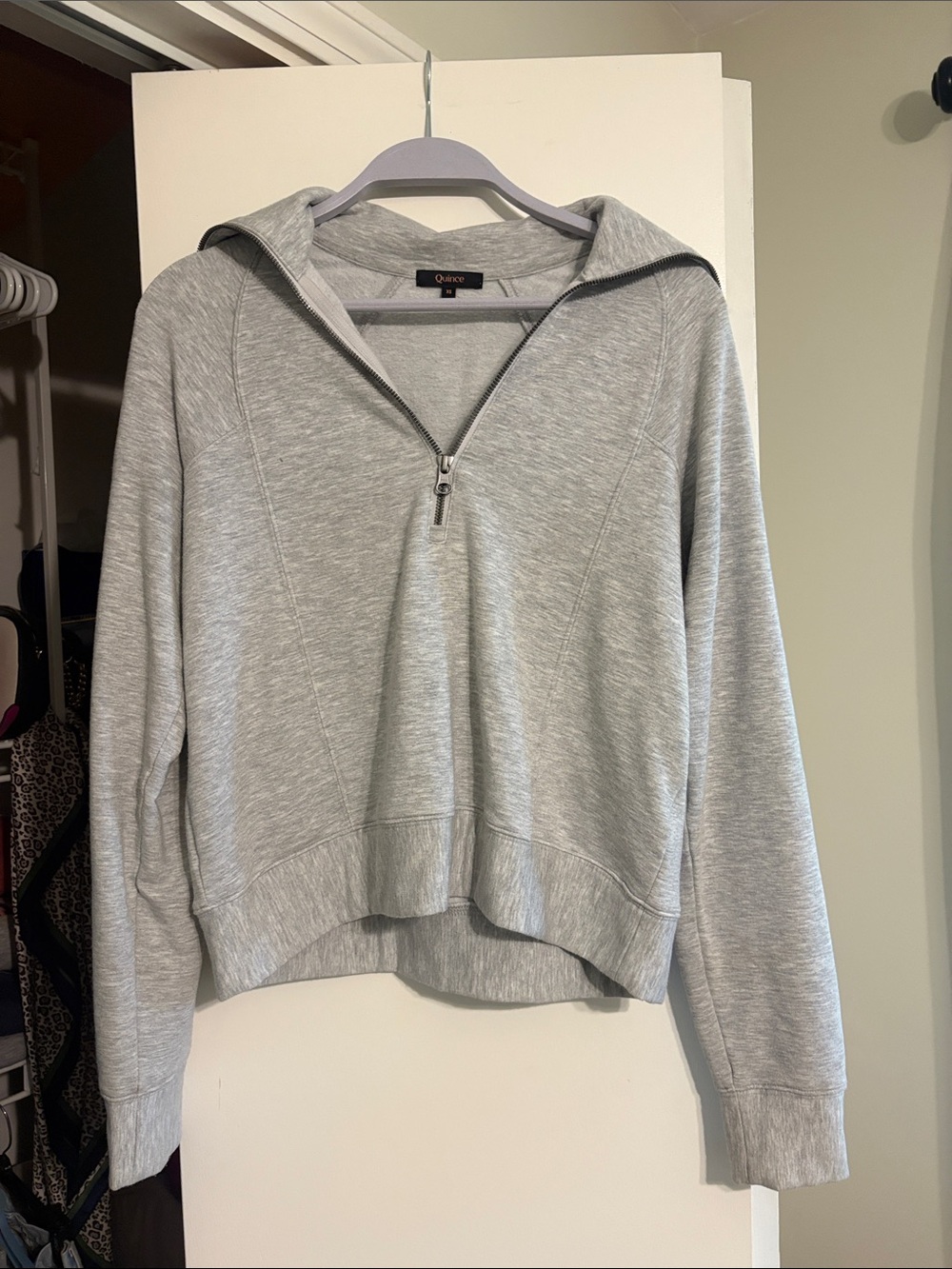 Quince Heather Gray Half-Zip Hooded Sweatshirt